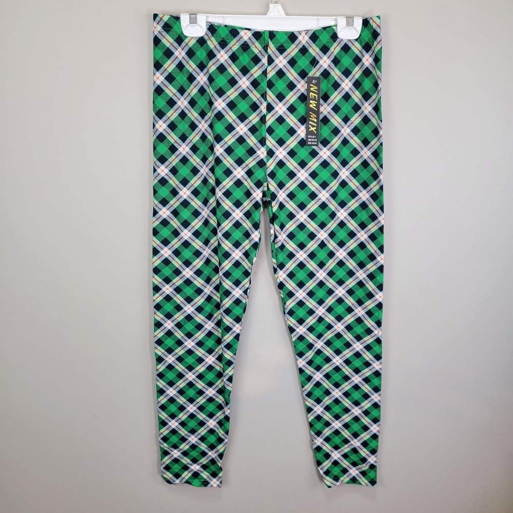 New‎ Mix Green Plaid Polyester Spandex Ankle Leggings Extra Plus Size